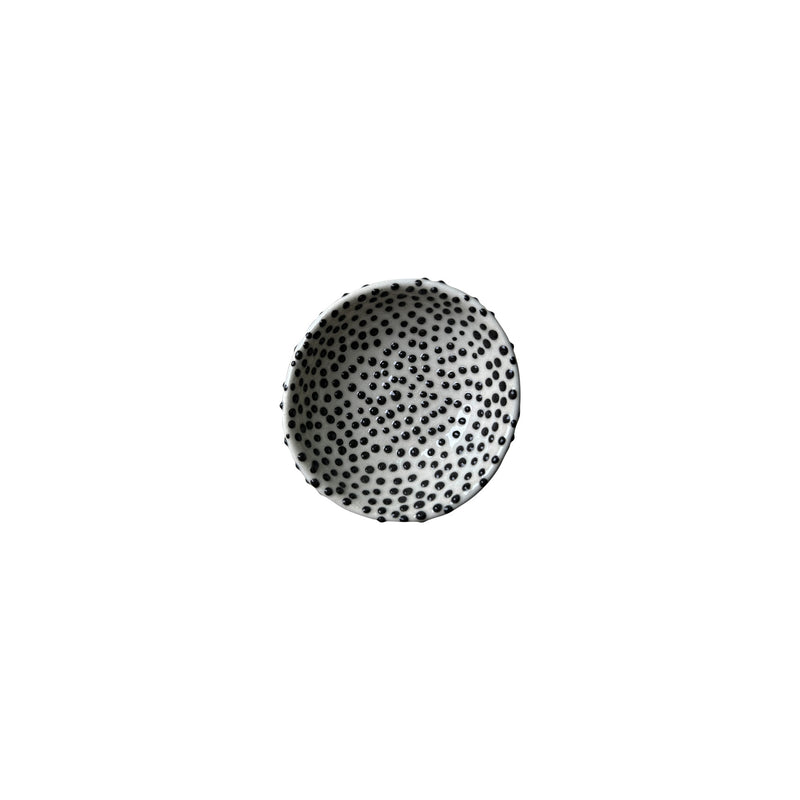 Minik siyah benekli seramik cerezlik_White nut bowl with small black dots