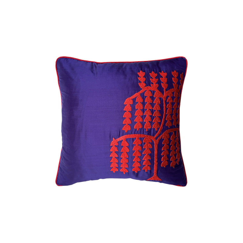 Mor ipek dupyon ustune kirmizi hayat agaci nakisli tasarim kirlent_Dupion silk purple cushion with red tree of life embroidery