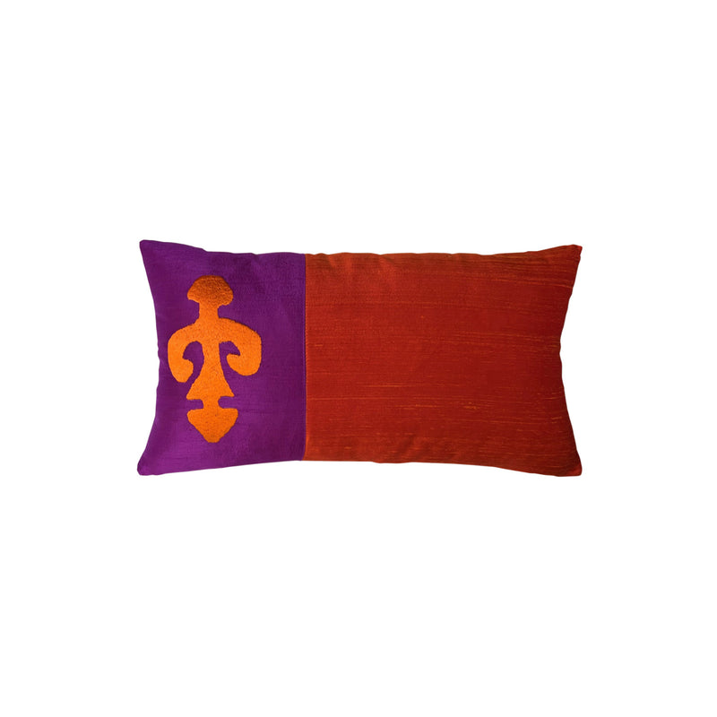 Mutluluk sembolu elibelinde motifli fusya turuncu kirlent_Fuchsia orange cushion with hands on hips motif denoting happiness