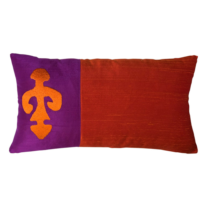 Mutluluk sembolu elibelinde motifli fusya turuncu kirlent_Fuchsia orange cushion with hands on hips motif denoting happiness