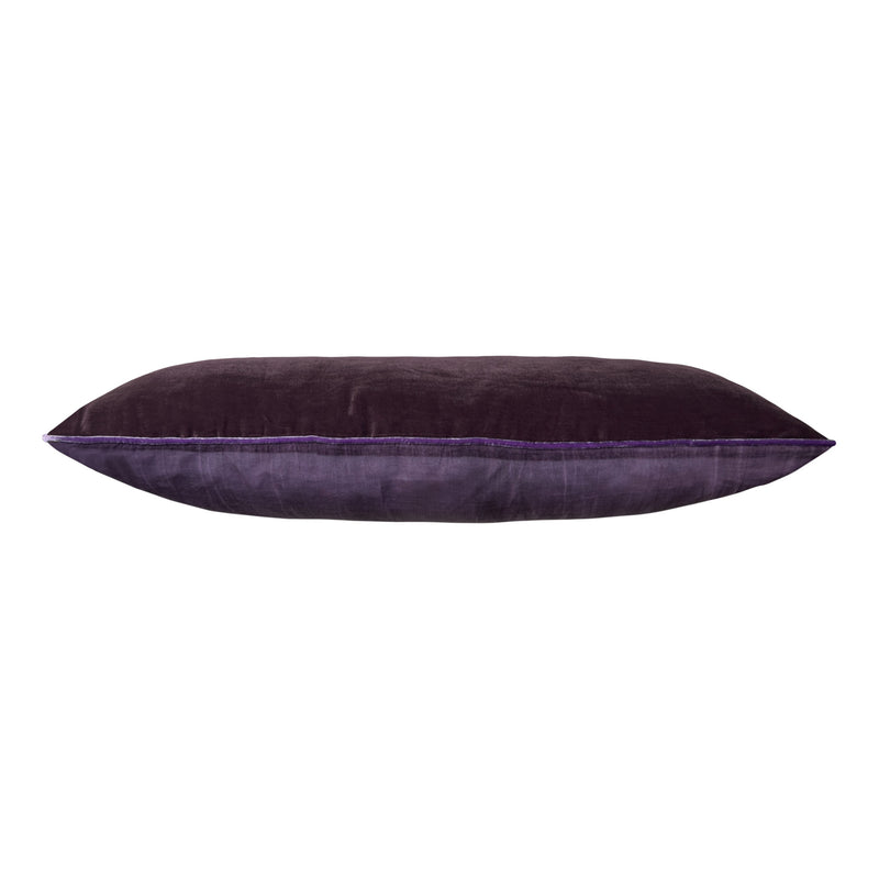 Onu kullu mor kadife fitili eflatun arkasi pamuklu uzun yastik_Long ashy purple velvet cushion with violet piping and cotton back