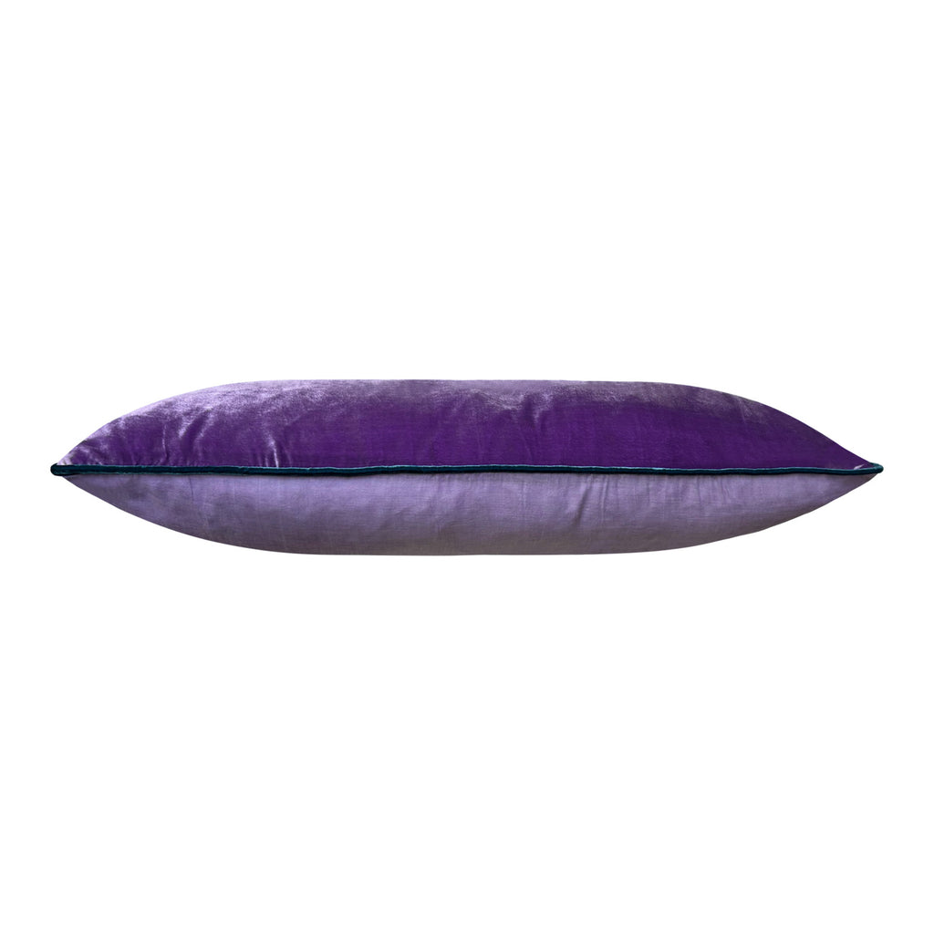 Petrol yesili fitilli koyu eflatun kadife uzun yastik_Long dark violet cushion with peacock blue piping
