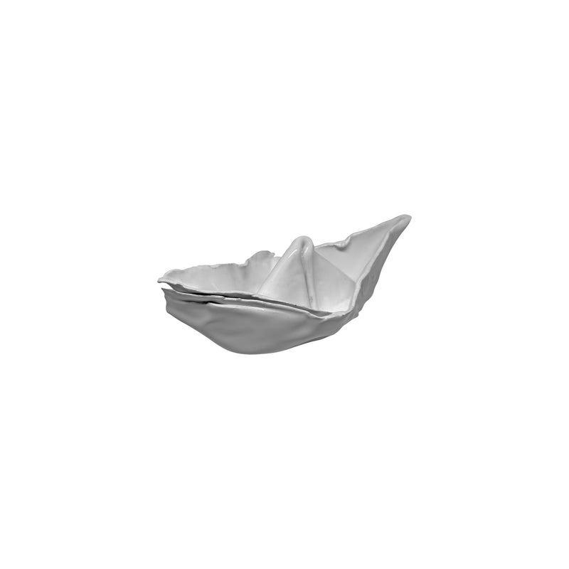 Origami teknigiyle katlanmis seramik beyaz kayik_Ceramic white boat folded with origami technique