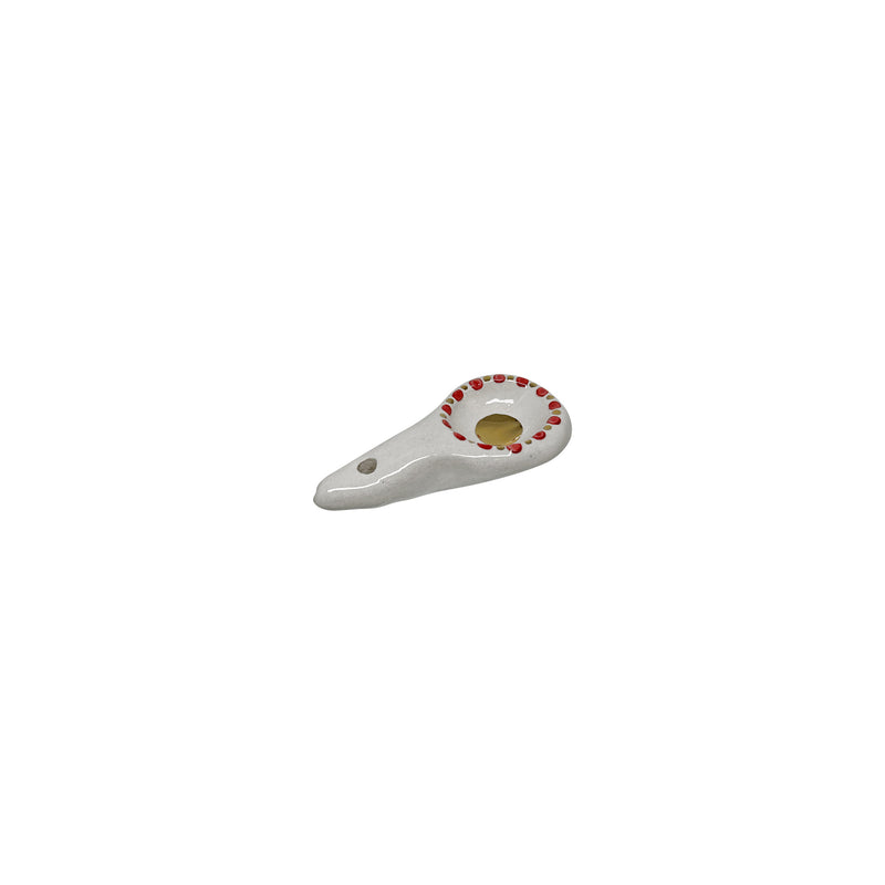 Ortasi kirmizi ve altin benekli el yapimi seramik kasik_Handmade ceramic spoon with red and gold spots