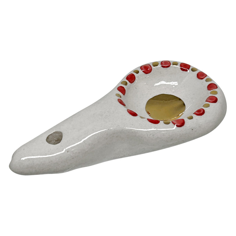 Ortasi kirmizi ve altin benekli el yapimi seramik kasik_Handmade ceramic spoon with red and gold spots