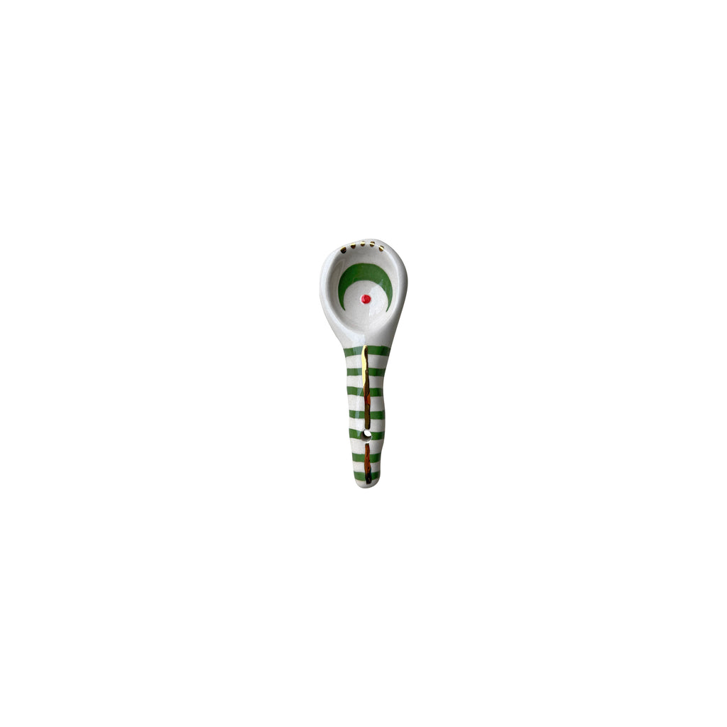 Ortasi yesil hilal desenli kucuk seramik kasik_Small ceramic spoon with green crescent pattern