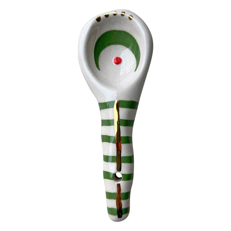Ortasi yesil hilal desenli kucuk seramik kasik_Small ceramic spoon with green crescent pattern
