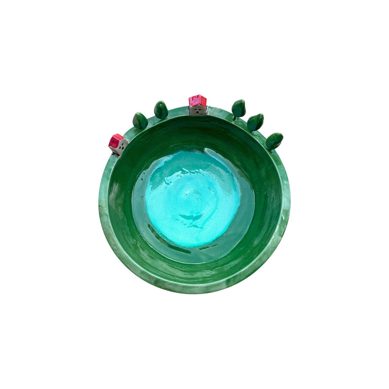 Ortasinda turkuaz gol olan suslu kendisi yesil seramik kase_Green fancy ceramic bowl with turquoise in the middle
