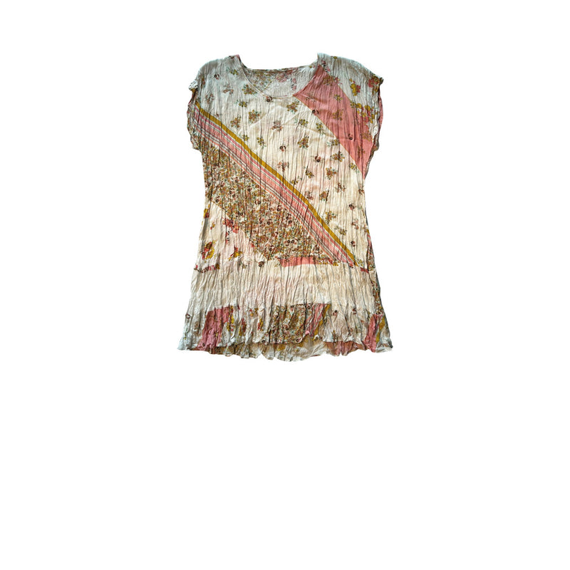 Pastel renklerde verev desenli kolsuz kisa elbise_Pastel colored sleeveless short dress with bias pattern