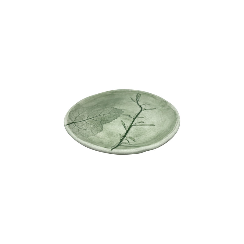 Pastoral bitki desenli kucuk yesil duz tabak_Small green flat plate with plant texture