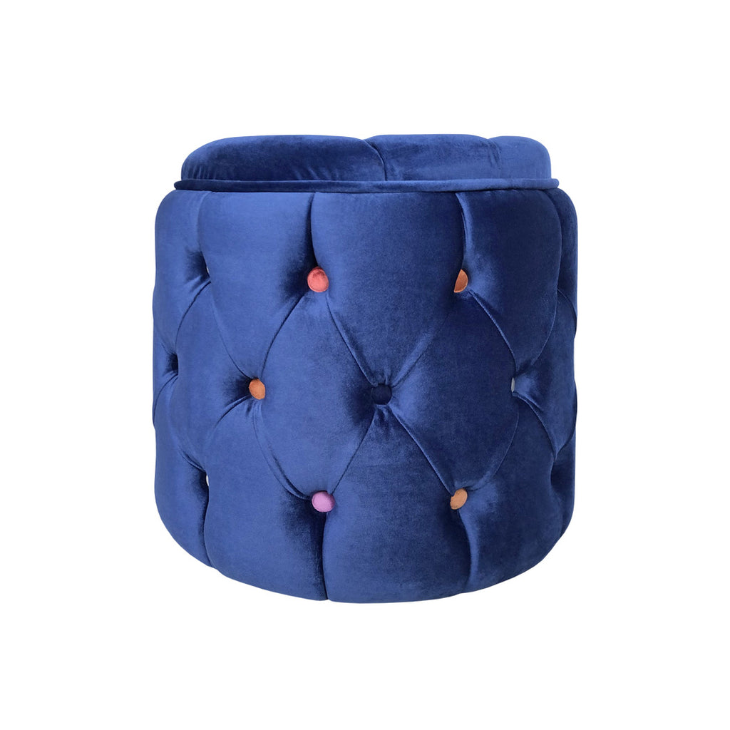 Renkli dugmeli gece mavisi kadife puf_Colorful buttoned cobalt blue pouf