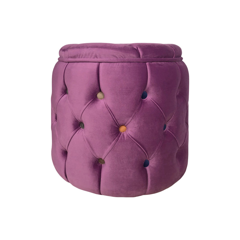Renkli dugmeli mor kadife puf_Colorful buttoned purple pouf