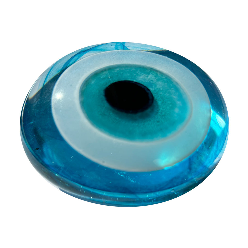 Seffaf turkuaz cam ofis aksesuari goz boncugu nazarlik_Clear glass turquoise eye bead office accessory