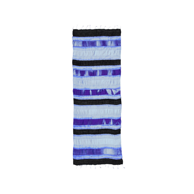 Siyah beyaz ve mor cizgili ipek fular_Silk scarf with black white and purple stripes