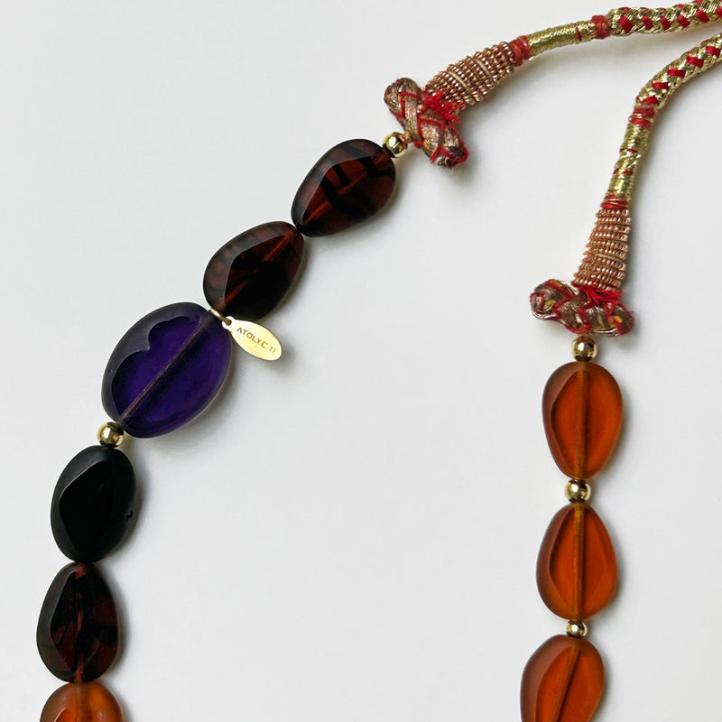 Siyah mor ve kahverengi boncuklu puskullu kolye_Hand crafted brown purple and black glass beaded necklace