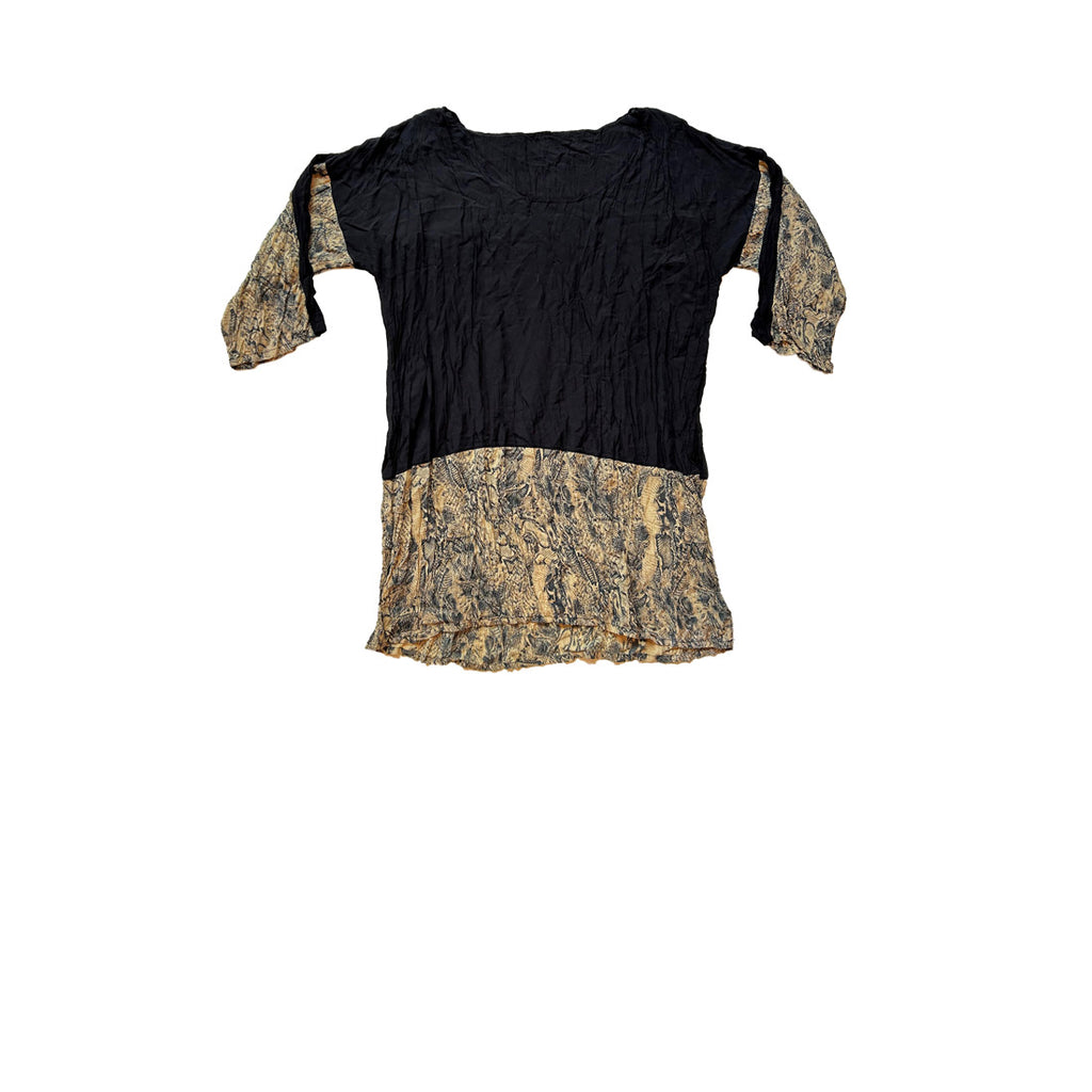 Siyah ve desenli sutlu kahve uzun kollu pamuklu tunik_Black and patterned light brown long sleeve cotton tunic