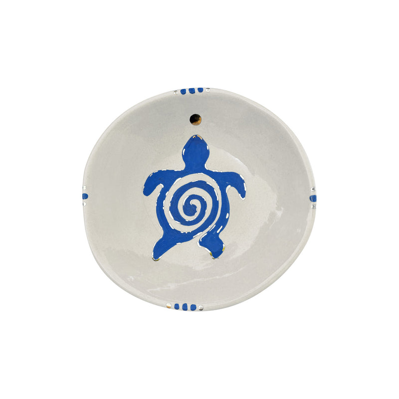 Spiralli mavi kaplumbaga desenli beyaz tabak_White plate with blue tortoise pattern