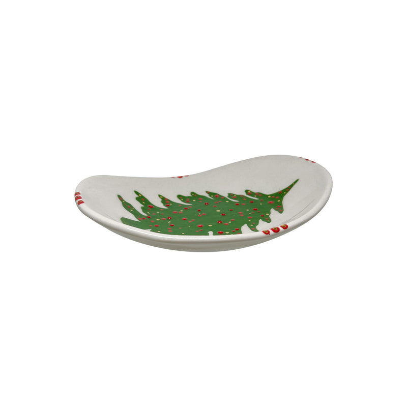Suslu cam agaci desenli oval beyaz seramik tabak_Oval white ceramic plate with ornamental pine tree pattern
