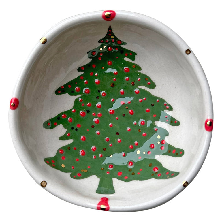 Suslu cam agaci desenli kucuk seramik kase_Small ceramic bowl with ornamental pine tree pattern