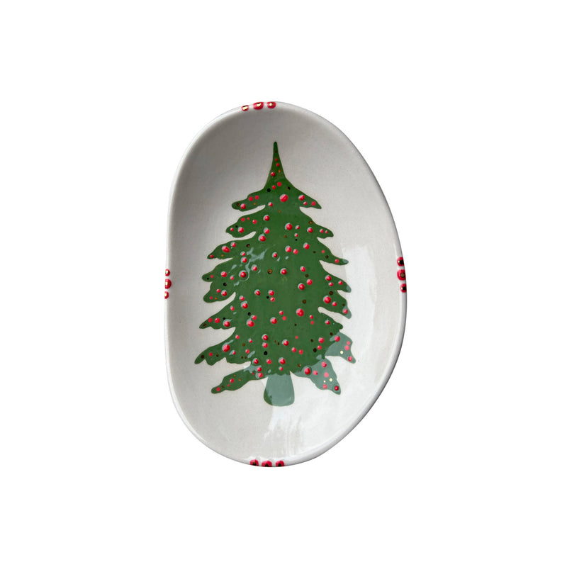 Suslu cam agaci desenli beyaz kayik tabak_Decorative tree patterned oval ceramic plate