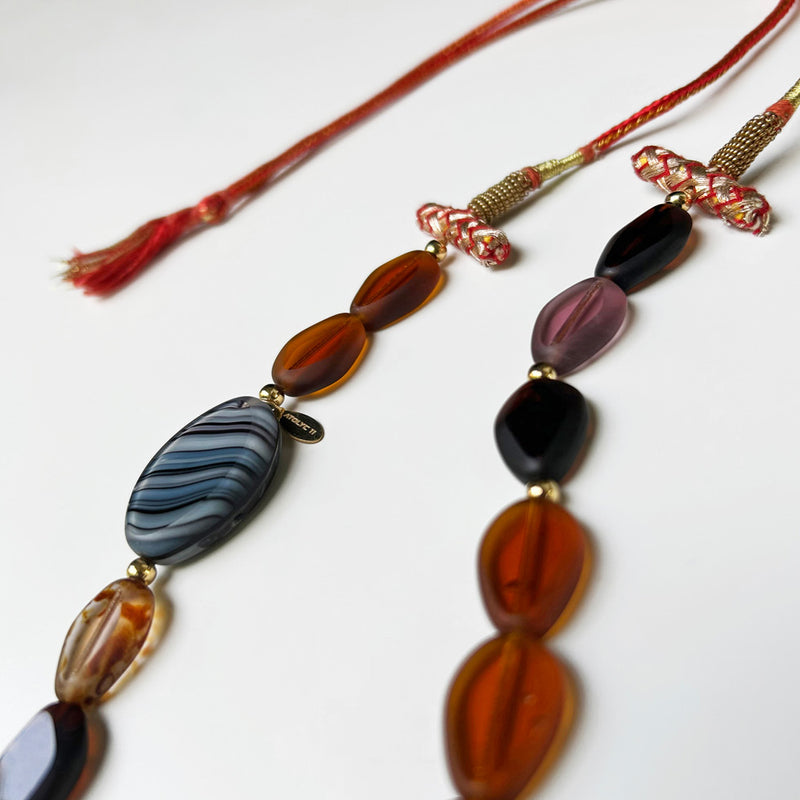Tas ve toprak rengi tonlarinda cam boncuklu kolye_Glass beaded necklace in shades of earth colors