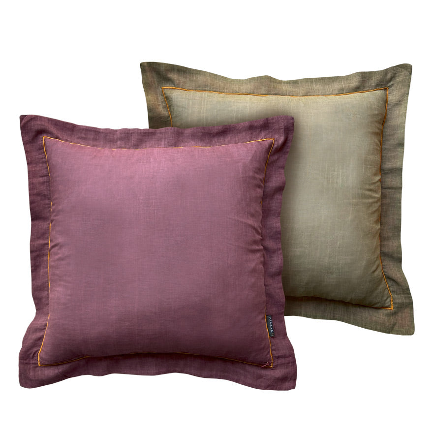 Taslanmis pamuklu bordo ve kullu yesil cift yuzlu yastik_Stone washed cotton burgundy color and ash green double sided pillow