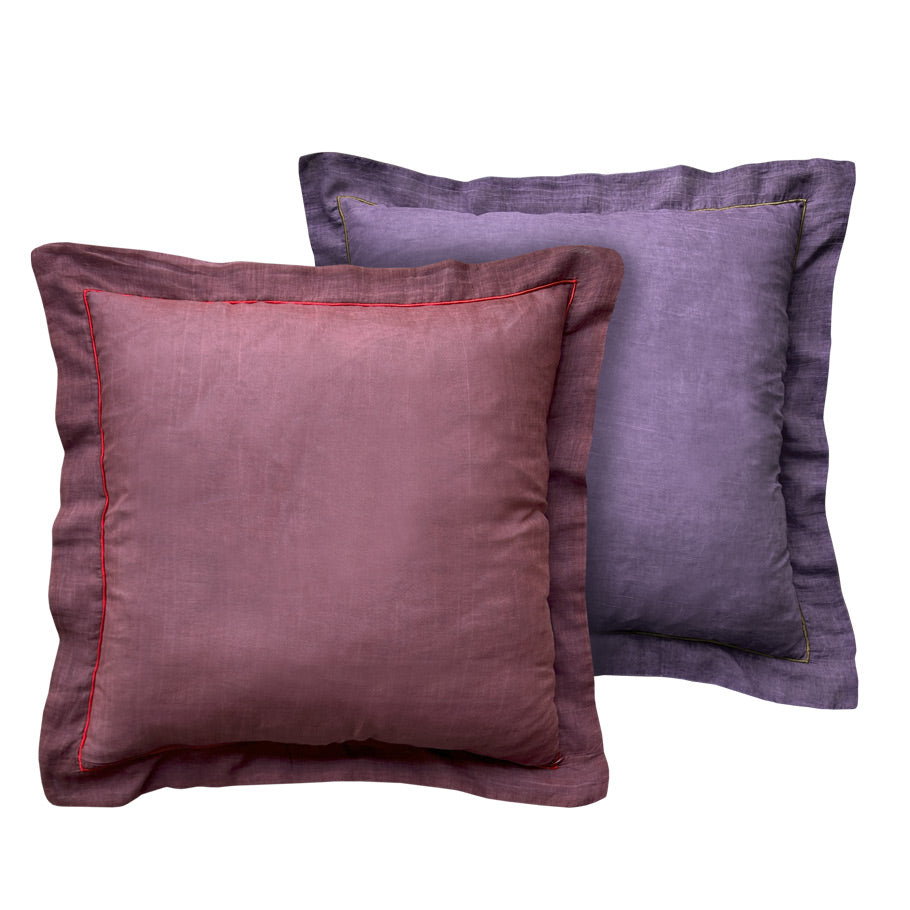 Taslanmis pamuklu bordo ve mor cift yuzlu yastik_Stone washed cotton burgundy color and purple double sided pillow