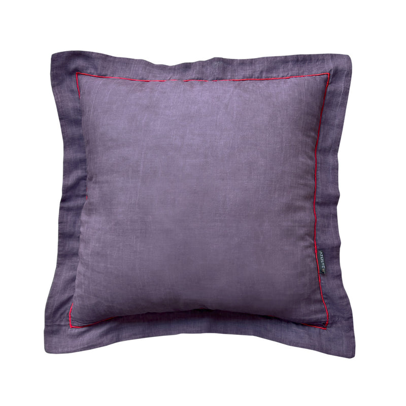 Taslanmis pamuklu kirmizi nakisli mor kirlent_Stone washed cotton purple square cushion with red embroidery