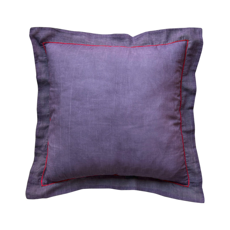 Taslanmis pamuklu kirmizi nakisli mor yastik_Stone washed cotton purple Atolye11 pillow with red embroidery