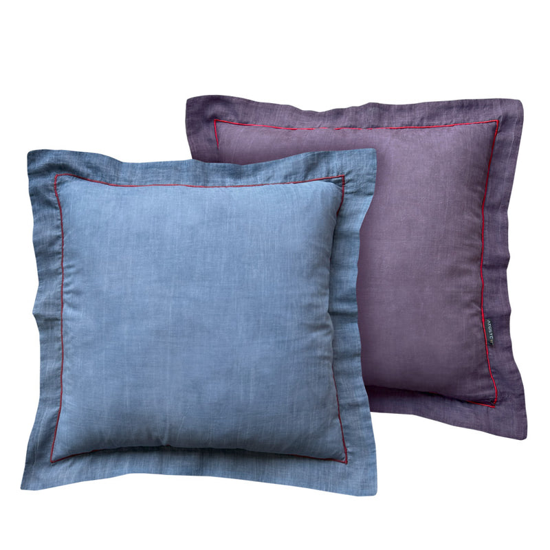 Taslanmis pamuklu mavi ve mor cift yuzlu yastik_Stone washed cotton blue and purple double sided pillow