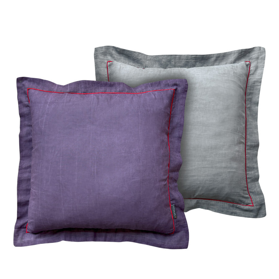 Taslanmis pamuklu mor ve gri cift yuzlu yastik_Stone washed cotton purple and grey double sided pillow