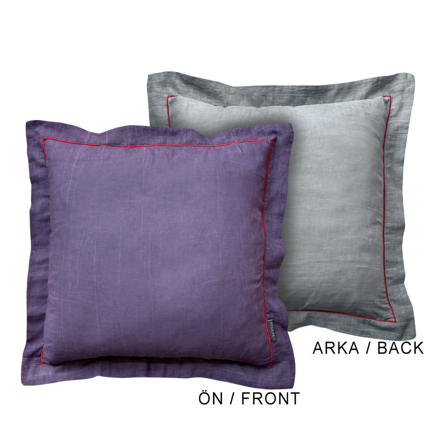 Taslanmis pamuklu mor ve gri cift yuzlu yastik_Stone washed cotton purple and grey double sided pillow_t