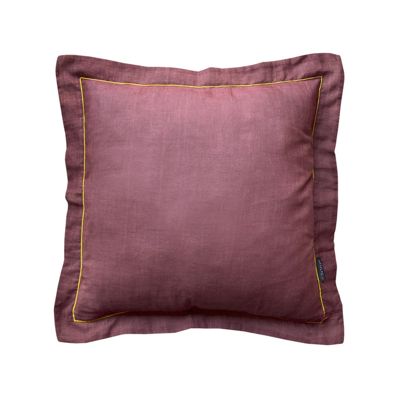 Taslanmis pamuklu sari nakisli bordo yastik_Stone washed cotton burgundy color cushion with yellow embroidery