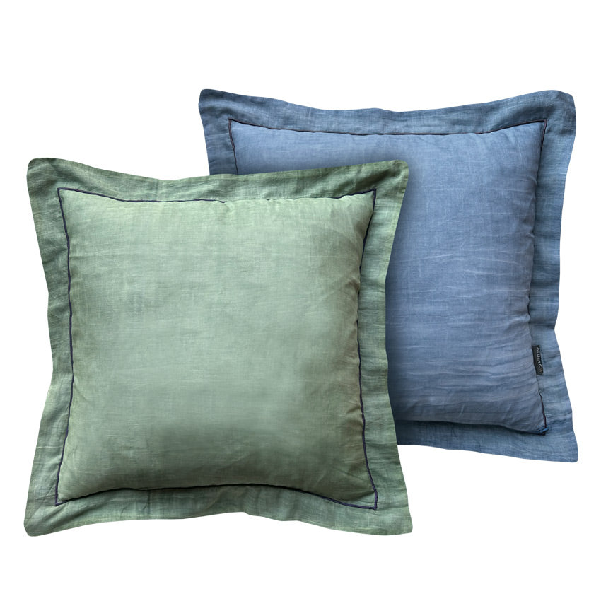 Taslanmis pamuklu soluk yesil mavi mor cift yuzlu yastik_Stone washed cotton pale green blue purple double sided pillow