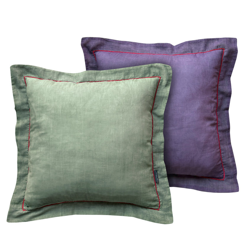 Taslanmis pamuklu soluk yesil mor kirmizi cift yuzlu yastik_Stone washed cotton pale green purple and red double sided pillow
