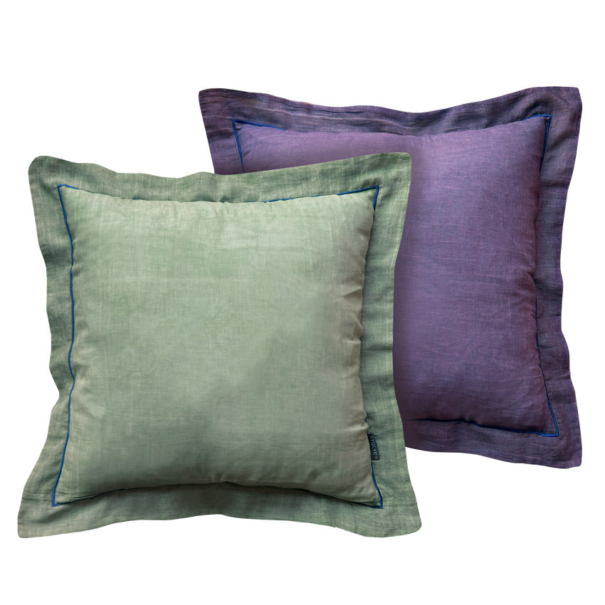 Taslanmis pamuklu soluk yesil ve mor cift yuzlu yastik_Stone washed cotton pale green and purple double sided pillow