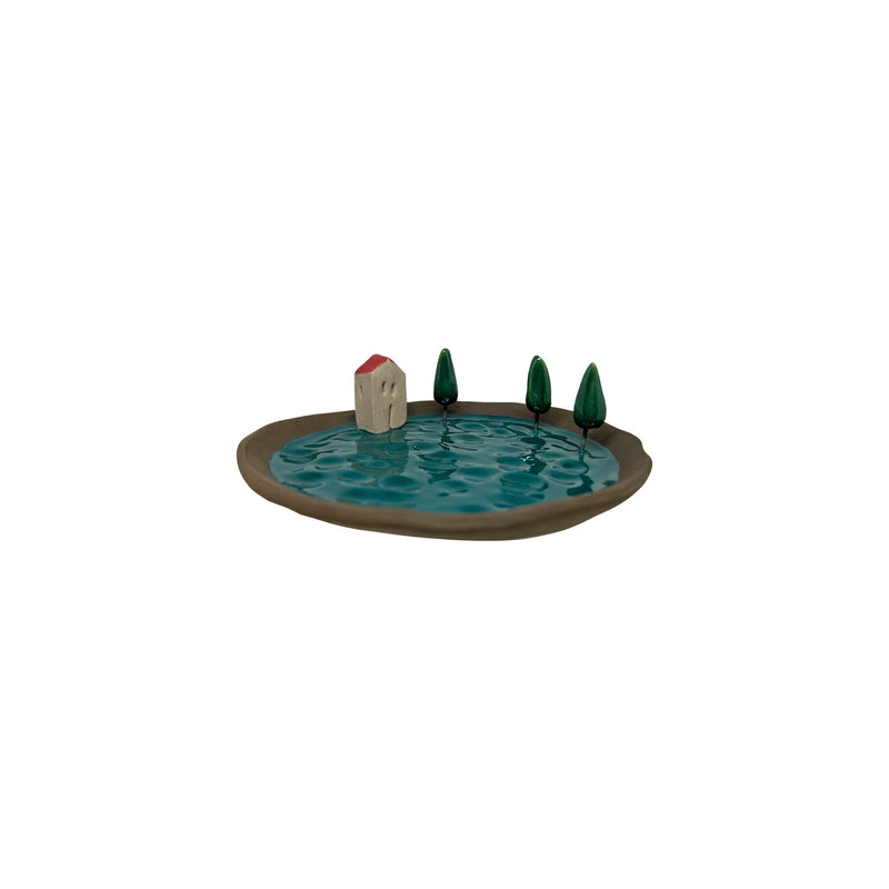 Toskana koy konseptli petrol yesili sevimli tabak_Peacock green cute plate with Toscana concept