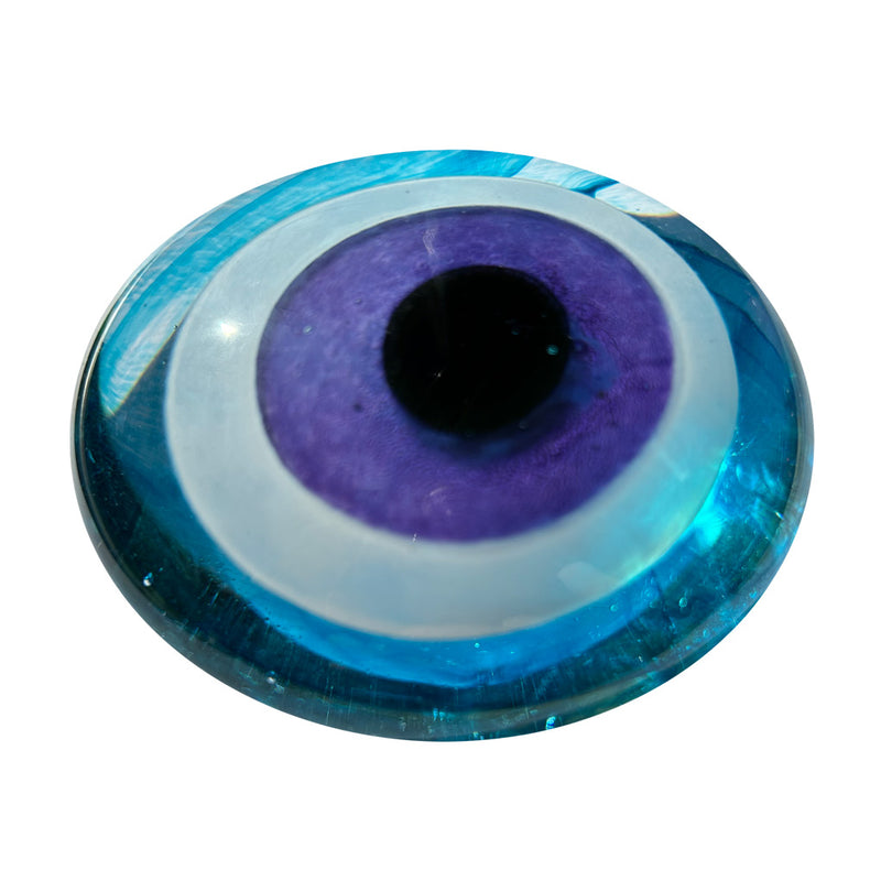 Turkuaz ve mor hediyelik cam buyuk goz boncugu_Turquoise and purple giftware glass large eye beadTurkuaz mor dekoratif cam goz nazalik_Turquoise purple decorative glass eye amulet