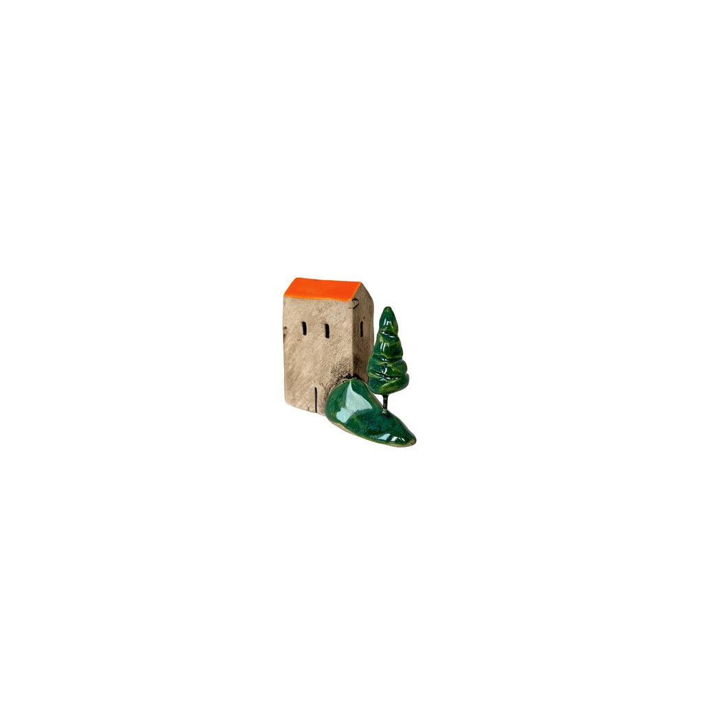 Turuncu catili ve agacli kucuk seramik ev_Small handmade ceramic house with a tree and orange roof