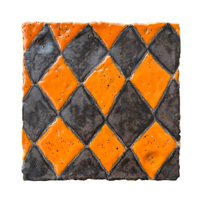 Turuncu kahverengi kareli el yapimi buyuk tablet_Orange and brown handmade ceramic tablet