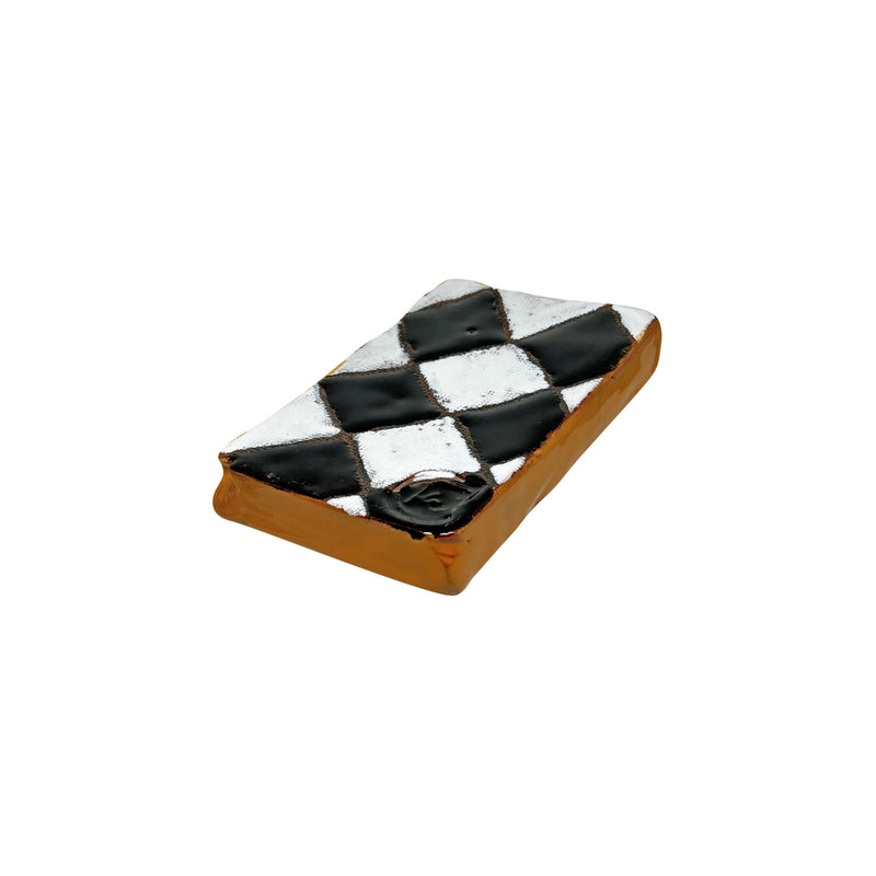 Turuncu kenarli siyah beyaz kareli seramik tablet_Black and white checked orange sided ceramic tablet