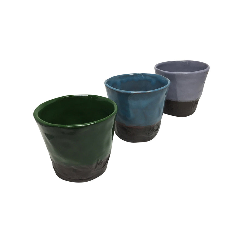 Uc adet yesil ve mavi tonlarinda el yapimi seramik bardak_Three handmade colorful ceramic cups