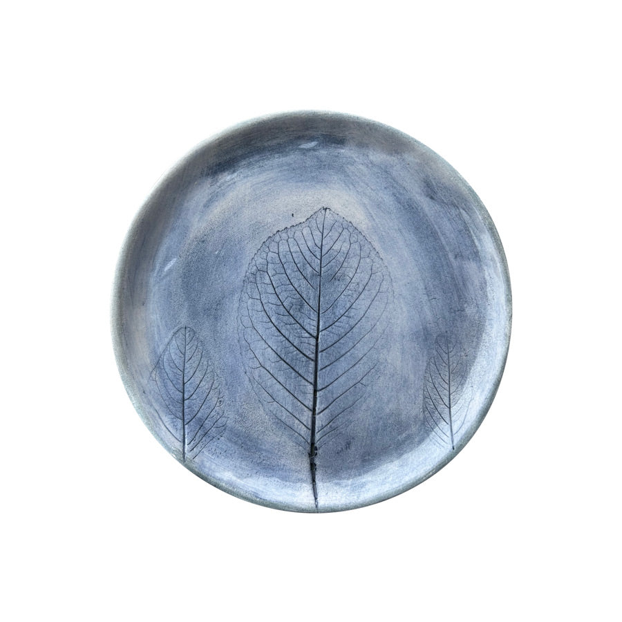 Uc yaprak desenli mavi Atolye 11 seramik tabak_Blue ceramic plate with three leaf pattern