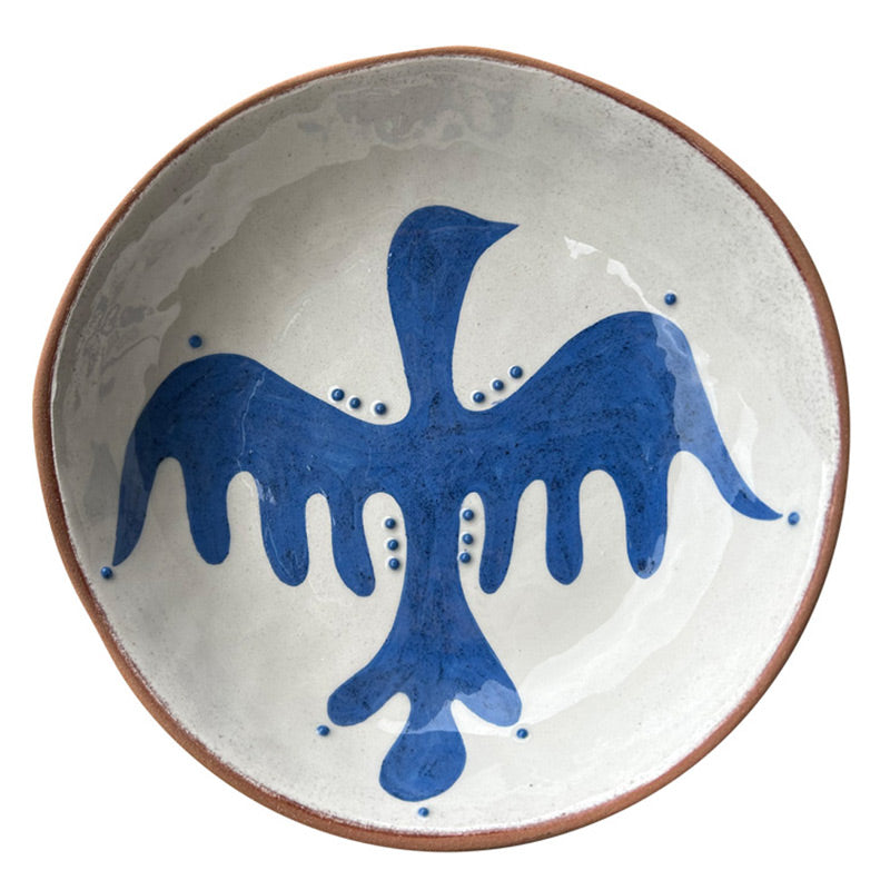 Ucan mavi kus desenli beyaz hediyelik kase_Giftware ceramic bowl with blue bird pattern