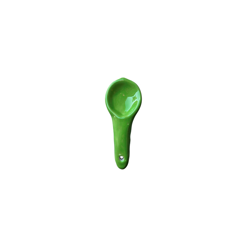 Ucu delikli acik yesil seramik kasik_Green ceramic spoon with small hole on its handle