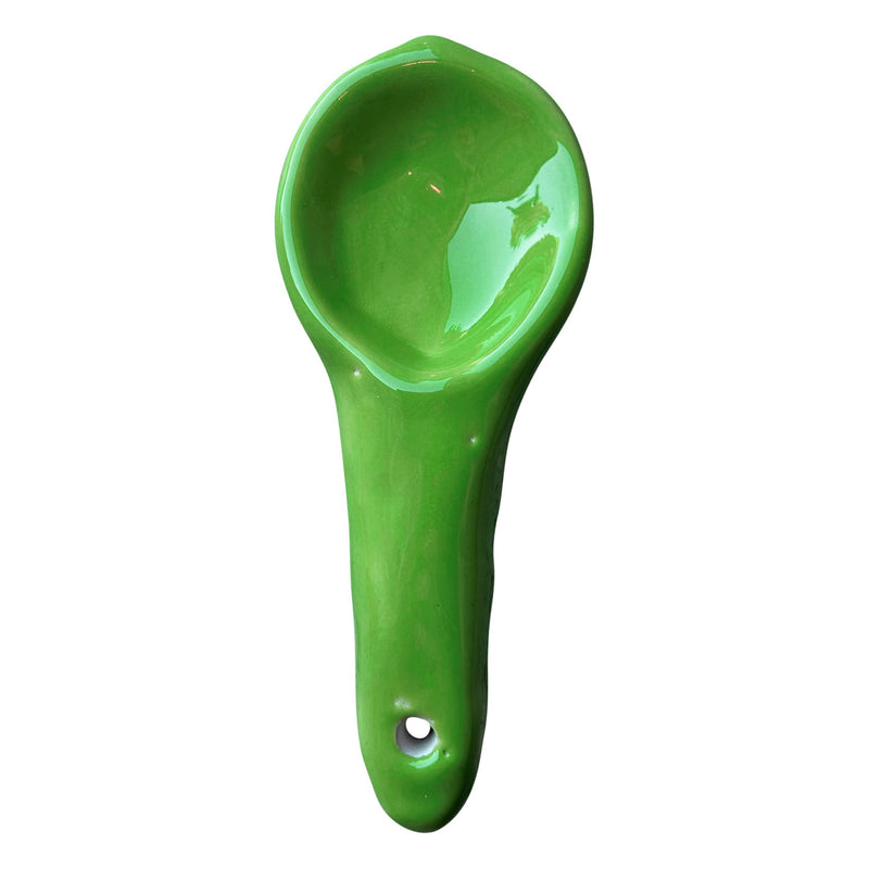 Ucu delikli acik yesil seramik kasik_Green ceramic spoon with small hole on its handle