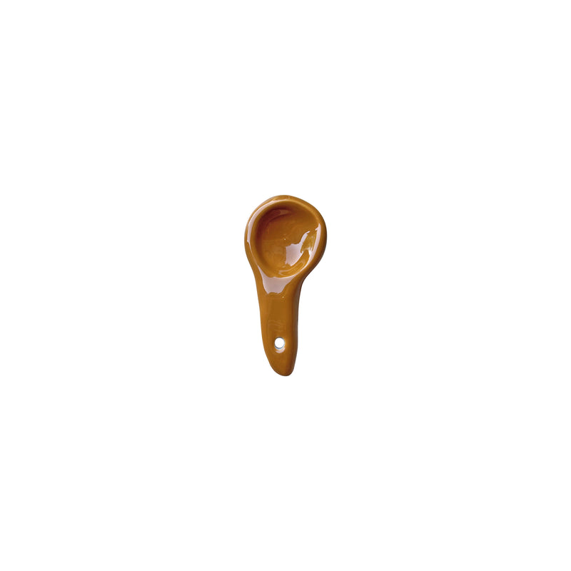 Ucu delikli kahverengi seramik kasik_Brown ceramic spoon with small hole on its handle