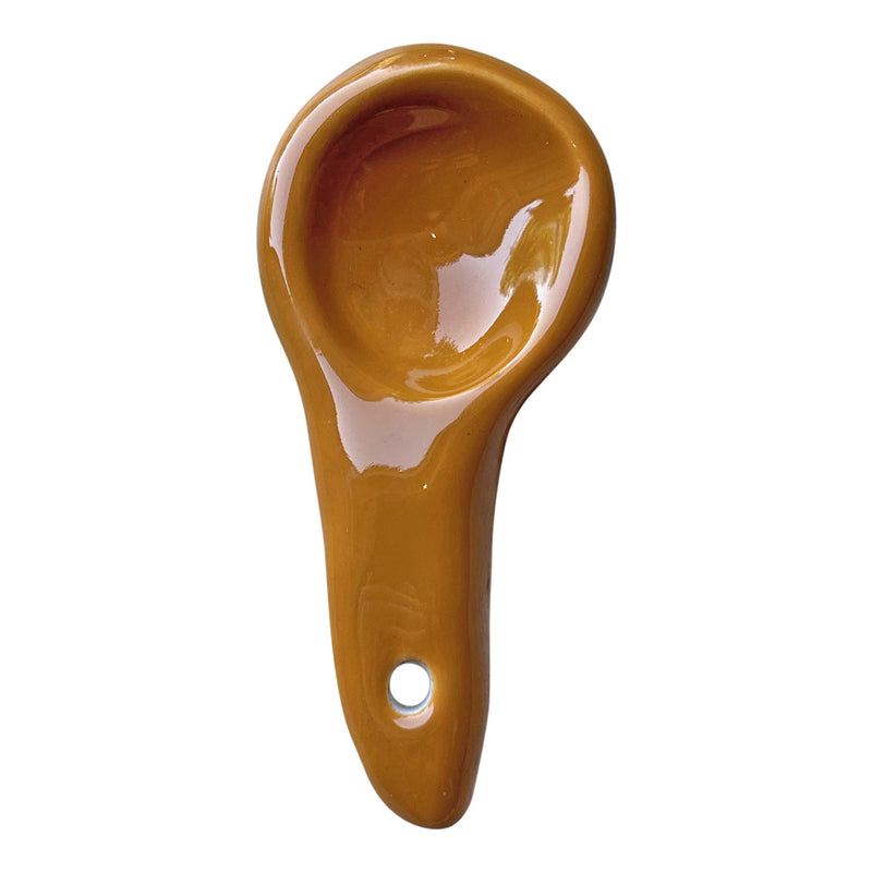 Ucu delikli kahverengi seramik kasik_Brown ceramic spoon with small hole on its handle