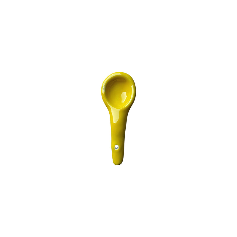 Ucu delikli sari seramik kasik_Yellow ceramic spoon with small hole on its handle