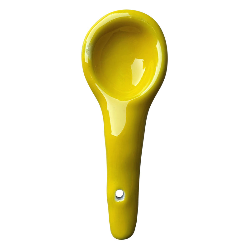 Ucu delikli sari seramik kasik_Yellow ceramic spoon with small hole on its handle